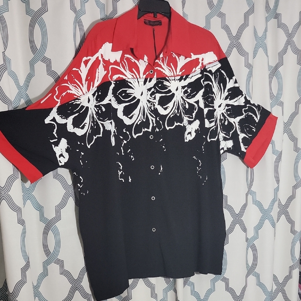 Stylish Red and Black Floral Short Sleeve Shirt / Tunic